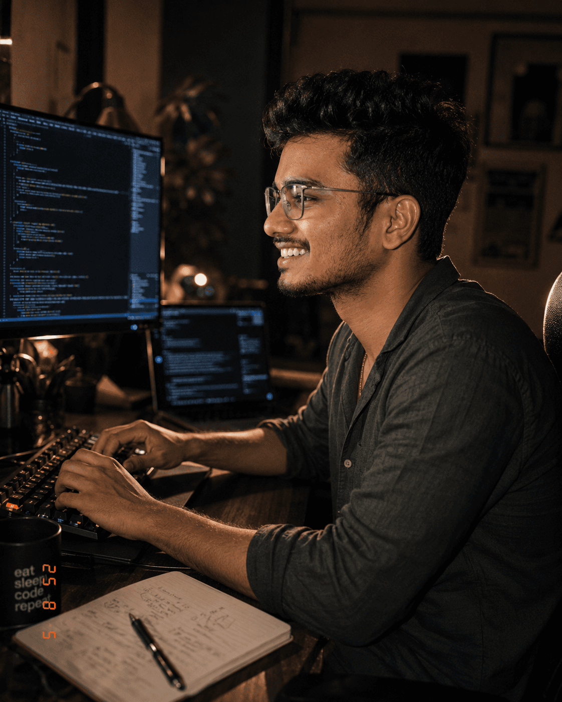 Deepak Ramesh, founder of Outbuiltit, at work
